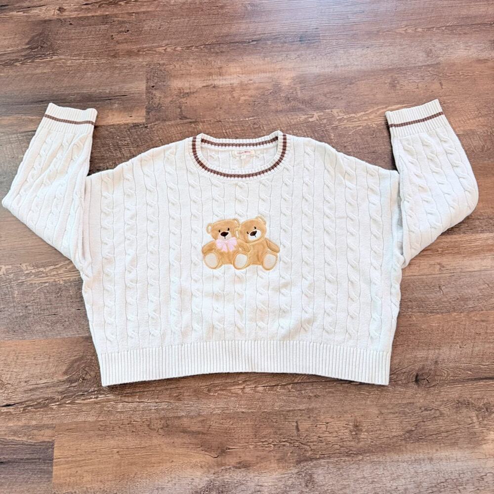 Stella Tweed Teddy Bear Cropped Sweater XL Cozy Kawaii Knit